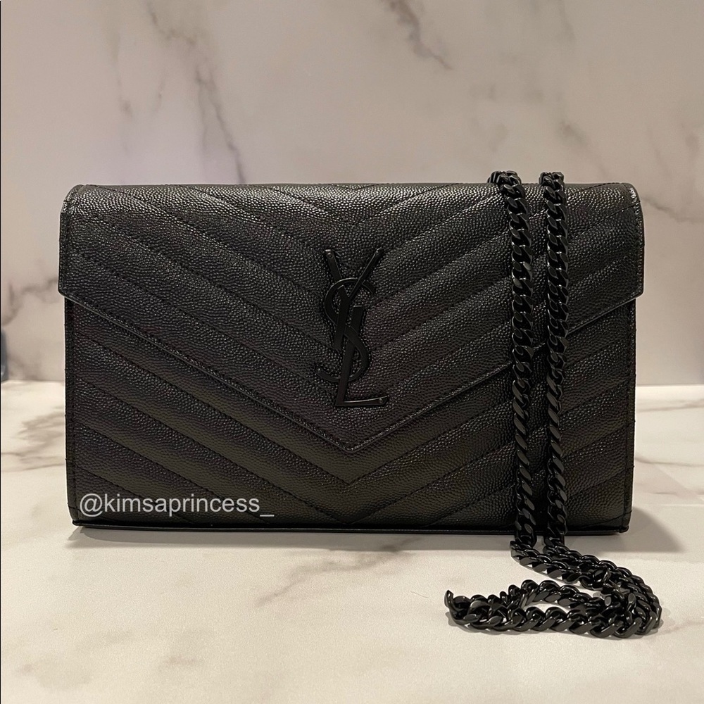 Saint Laurent Monogram Matelassé Leather Wallet On Chain - WOC - Black - Large